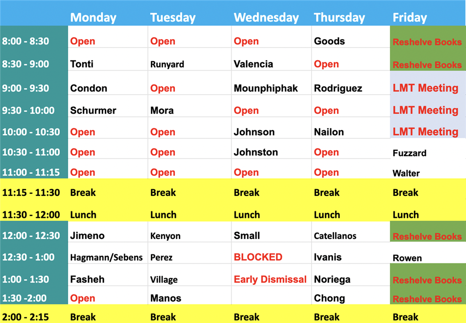 Library Class Schedule